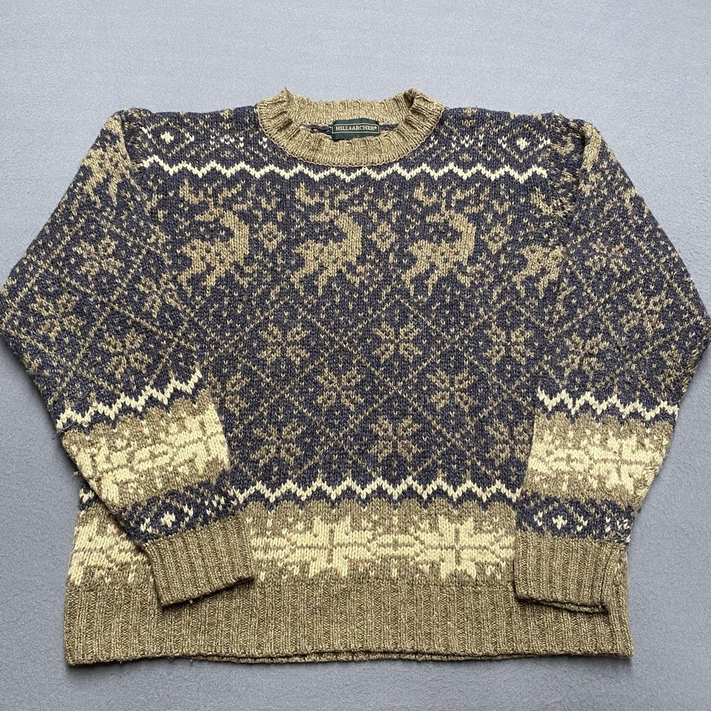 Hill Archer Sweater Mens Medium Fair Isle‎ Pullover Crewneck Wool Blend Knit